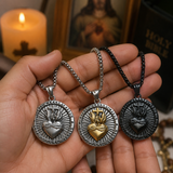 Two Tone Gold Silver Sacred Heart of Jesus Oval Stainless Steel Necklace