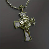 S925K Silver Lion's Head Cross Necklace - BGCOPPER