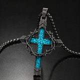 Crown of Thorns Turquoise Cross Necklace – Christian Faith Pendant with 24″ Chain