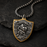 Two-Tone Armor of God Crusader Knight Protection Shield Stainless Steel Necklace