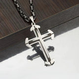 Stainless Steel Cross Byzantine Chain Pendant Necklace - BGCOPPER