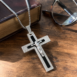 Vintage Greek Key Border Two Tone 3D Crucifix Stainless Steel Necklace