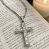 Minimalist Full Paved Cubic Zirconia Stainless Steel Cross Necklace