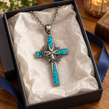 Faith Through Every Thorn – Turquoise Cross Necklace with Crown of Thorns | Christian Jewelry Gift