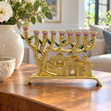 Golden Jerusalem 9-Branch Menorah: Light That Ties to the Holy City