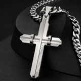 Two‑Tone Textured Stainless Steel Men’s Cross Necklace