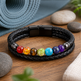 21cm Double Braided Leather 7 Chakra Natural Healing Stone Bracelet