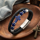 English Product Description for 21cm Stone Cross Leather Bracelet