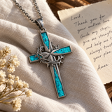 Faith Through Every Thorn – Turquoise Cross Necklace with Crown of Thorns | Christian Jewelry Gift