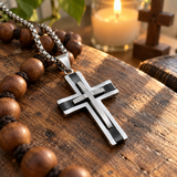 Layered Two-Tone Cross Necklace – Modern Christian Pendant for Men