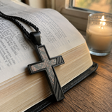 Industrial Brushed Cracked Copper Inlay Stainless Steel Cross Necklace