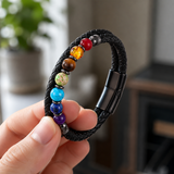 21cm Double Braided Leather 7 Chakra Natural Healing Stone Bracelet