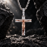 Artisan-Carved Copper Jesus Cross Pendant - Moissanite-Encrusted Hip Hop Religious Necklace