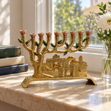 Golden Jerusalem 9-Branch Menorah: Light That Ties to the Holy City