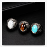 Stainless Steel Personalized Vintage Court Turquoise Titanium Ring - BGCOPPER