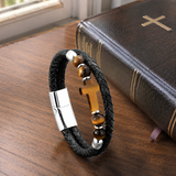 English Product Description for 21cm Stone Cross Leather Bracelet