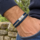 Navy Double-Wrap Bracelet with Silver-Tone Chain