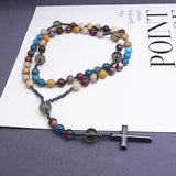 New African pine yellow tiger eye vintage natural stone long cross rosary necklace - BGCOPPER