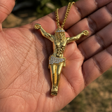 Large Iced Jesus Christ Crucifix Pendant Necklace, 316L Stainless Steel Gold Silver Plated 3D Jesus Figure Necklace for Men Hip Hop Religious Jewelry