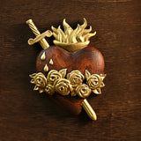 Holy Family Three Sacred Hearts Wooden Wall Decoration - BGCOPPER