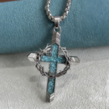 Crown of Thorns Turquoise Cross Necklace – Christian Faith Pendant with 24″ Chain