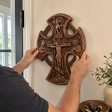 Hand-Carved Beechwood “Hand of Redemption” Crucifix | The Passion and Divine Grace of Christ