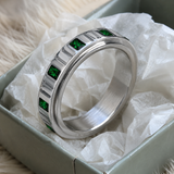 6mm Grooved Square Green CZ Rotatable Spinner Stainless Steel Ring