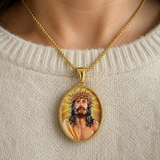 3D Embossed Enamel Crown of Thorns Jesus Oval Stainless Steel Necklace