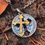 Stigmata Coin" Copper - Silver Plated Cross Necklace: Forging Faith into Retro Bloodlines