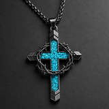 Crown of Thorns Turquoise Cross Necklace – Christian Faith Pendant with 24″ Chain