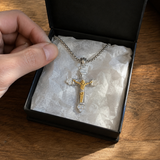 Titanium Steel Crucifix Necklace with Zircon