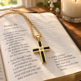 Braided Inlay Cross Necklace – Modern Christian Pendant for Men