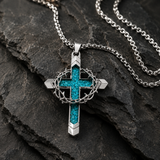 Crown of Thorns Turquoise Cross Necklace – Christian Faith Pendant with 24″ Chain for daily faith wear and Christian gifting