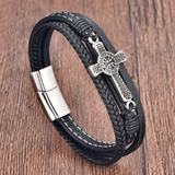 Celtic Knot Cross Multi‑Layer Leather Magnetic Bracelet