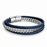 Navy Double-Wrap Bracelet with Silver-Tone Chain