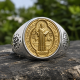 Saint Benedict Medal Stainless Steel Cross Ring