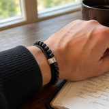 Dual Layer Braided Leather Cross Stainless Steel Men's Bracelet - design detail