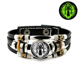 St. Benedict's Exorcism Medal Luminous Braided Adjustable Snap Clasp Multi-Layer Bracelet - BGCOPPER