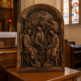 【Holy Trinity Wood Carving】Handcrafted Beech Wood Icon Three Graces Colorway Home Prayer Altar Spiritual Gift