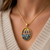 3D Raised Color Enamel Our Lady of Charity Oval Gold Stainless Steel Necklace