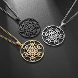 Stainless Steel Metatron's Cube Necklace Pendant Sacred Geometry Amulet Jewelry - BGCOPPER