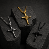 Rose Wrapped Cross Necklace, Retro Religious Pendant for Men Women