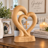 Handcrafted Beechwood Two Hearts One Covenant Cross Sculpture – Christian Wedding & Anniversary Gift
