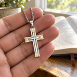 Layered Two-Tone Cross Necklace – Modern Christian Pendant for Men
