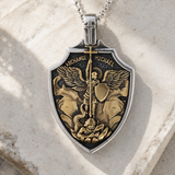 Archangel Michael Shield Pendant Necklace for Men,316L Stainless Steel Vintage 3D Relief Religious Amulet Necklace,Faith Protection Jewelry Gift