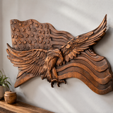 Eagle & Flag Wood Wall Plaque - Handcrafted American Heritage Tribute