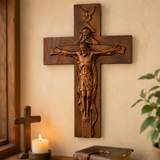 Holy Trinity Crucifix Wood Decor for Christian home decor and prayer spaces