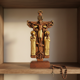 Orthodox Altar Table Ornament: Saints and the Crown of Thorns — Hand-Carved Wooden Cross