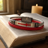 Two‑Layer Braided Leather Cross Bracelet - side view