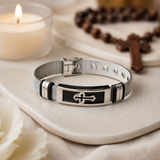 Men’s Christian Cross Mesh Bracelet – Stainless Steel Faith Wristband in Gold or Black